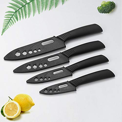 GEEKHOM Cuchillos de Cocina, Juego de Cuchillos de Cerámica de Acero Inoxidable, 5 Piezas (4 x Cuchillos, 1 x pelador, Negro)