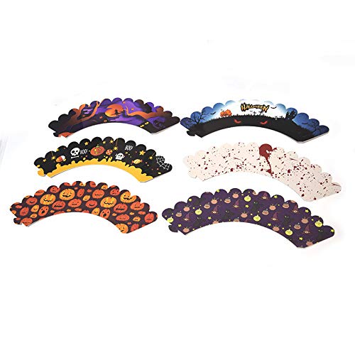 Generic Brands Topper de Magdalena de Halloween Pastelitos de Halloween Envoltorios Halloween Mano Pastel 48pcs Topper Magdalenas Halloween Cupcake Toppers Cupcake Adorno Decoración de Halloween