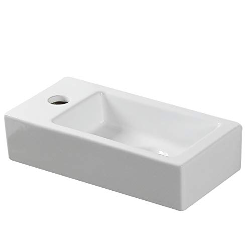 Gimify Lavabo Pequeño Pared Mini Lavamanos Baño Cerámico Blanco 37x18.5x9cm, Izquierda