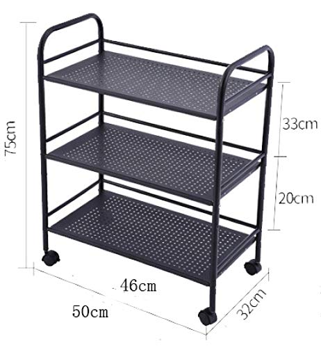 GJSN Multifunción Portátil Carretilla,Cocina Almacenamiento Inoxidable Acero Plato Estar Plata Baño Organizador Cocina Estante 3-Shelf Estantería Unidad en Ruedas Negro H/Negro/S