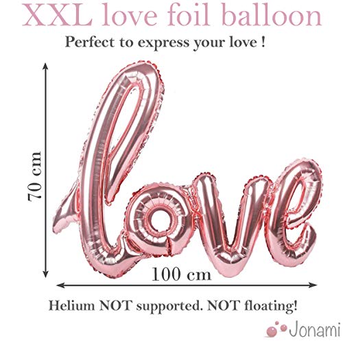 Globos de Oro Rosa Dorado, Globo Love XXL Helio o Aire,6 Corazón Rosegold,4 Globos de Confeti,10 de látex, Decoración Romantica Día de San Valentín Bodas Nupcial Aniversario y Compromiso