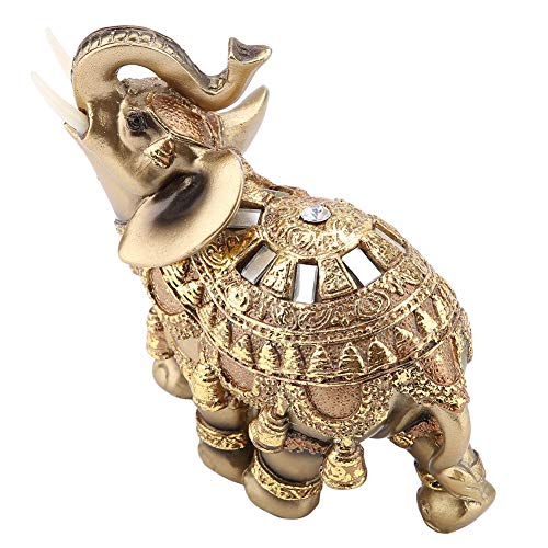 Golden Polyresin Estatua de elefante Escultura Tronco Riqueza Afortunada Coleccionable Estatuilla Regalo Decoración para el hogar Feng Shui Ornamento(L)