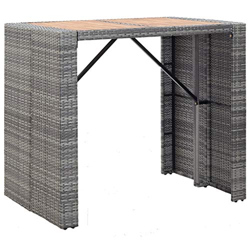 Goliraya Muebles de Bar Jardín Exterior 5 pzas Ratán Sintético Madera Acacia Gris,Mesa y Sillas Jardín,Mesa y Sillas Exterior,Mesa y Sillas de Bar,Conjunto Mesa y Sillas Jardin y Terraza