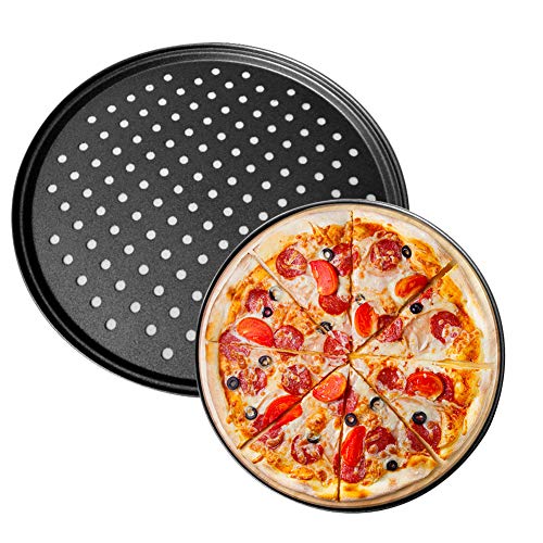 GOODGDN 2pcs moldes para Hornear Pizza, Utensilios para Hornear antiadherentes, Molde para Pizza con Agujeros, Bandeja Profesional para Hornear Pizza de Corteza crujiente Redonda de 32 cm