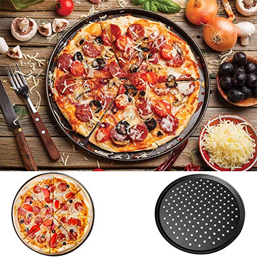 GOODGDN 2pcs moldes para Hornear Pizza, Utensilios para Hornear antiadherentes, Molde para Pizza con Agujeros, Bandeja Profesional para Hornear Pizza de Corteza crujiente Redonda de 32 cm