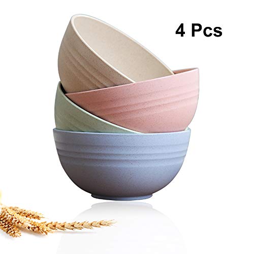 Goter Tazones de consomé, 4 Piezas Cuenco para Ensalada,Mezclar, Cuenco para Sopa, Platos de Cena de Paja de Trigo, Aptos para lavavajillas, para Frutas, arroz para niños, Adulto, Anciano (4pcs)