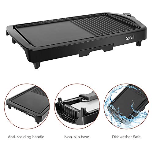 Gotoll Plancha de Asar Antiadherente 1800W,Parrilla Eléctrica Temperatura Ajustable,Bandeja Recoge Aceite Extraíble,Superficie parrilla 43x23CM