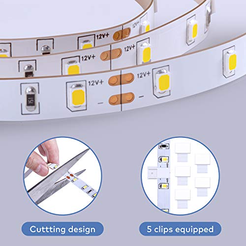 Govee Tira LED Blanco Frío 5M, Tiras LED Regulable Iliminición 2835 300 LED 6500K, Luces Kits Flexible para Armario, Dormitorio, Muebles, Cocina