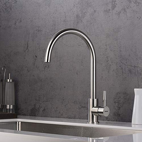 GRIFEMA Irismart - Grifo de cocina con caño orientable 360 °, mezclador de fregadero Alto, Acero