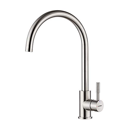 GRIFEMA Irismart - Grifo de cocina con caño orientable 360 °, mezclador de fregadero Alto, Acero