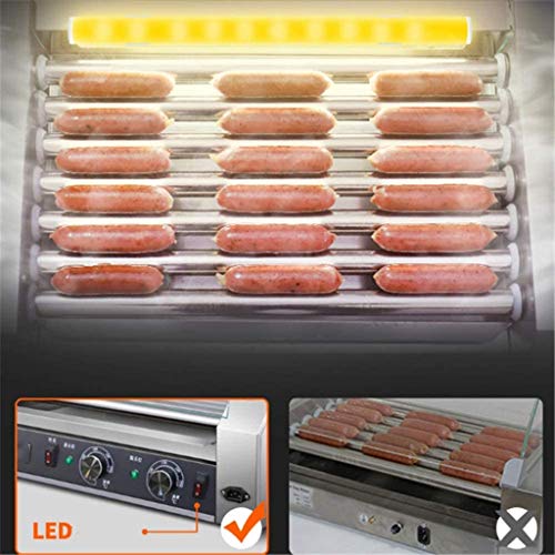 Grill eléctrico salchicha perro parrilla caliente, for el 7 de rollo de acero inoxidable perro caliente horno de mantenimiento, salchicha Grill, con tapa, de grado comercial 1200W Salchicha Salchicha