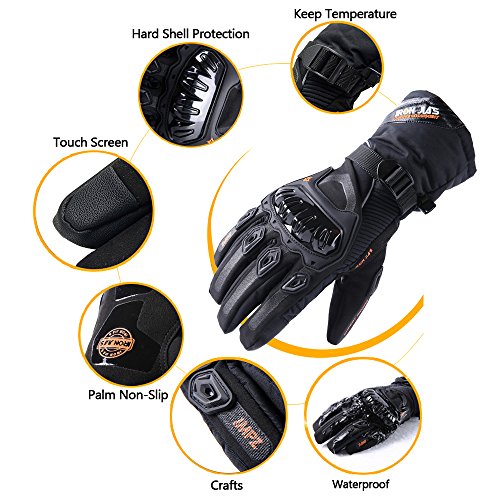 Guantes de Motos Invierno cálido Impermeable Guantes de protección contra el Viento Guantes Impermeables Luvas Modelos de actualización Puede Pantalla táctil (M, Rojo)