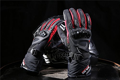 Guantes de Motos Invierno cálido Impermeable Guantes de protección contra el Viento Guantes Impermeables Luvas Modelos de actualización Puede Pantalla táctil (M, Rojo)