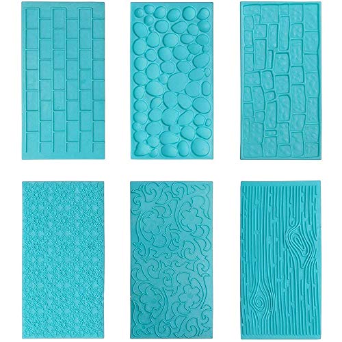 Gurxi Molde de Pastel de Fondant Azul DIY Tapete para Decoración de Pasteles DIY para el Patrón de Borde de Pastel Bricolaje Muro de Piedra Corteza Pared de la Ciudad Flor de Sol 6 Piezas (Azul)