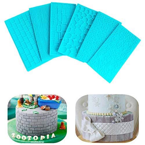 Gurxi Molde de Pastel de Fondant Azul DIY Tapete para Decoración de Pasteles DIY para el Patrón de Borde de Pastel Bricolaje Muro de Piedra Corteza Pared de la Ciudad Flor de Sol 6 Piezas (Azul)