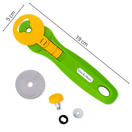 Guss & Mason Cortador rotativo con cuchilla de repuesto - cúter circular de tela 45 mm con protección de cuchilla