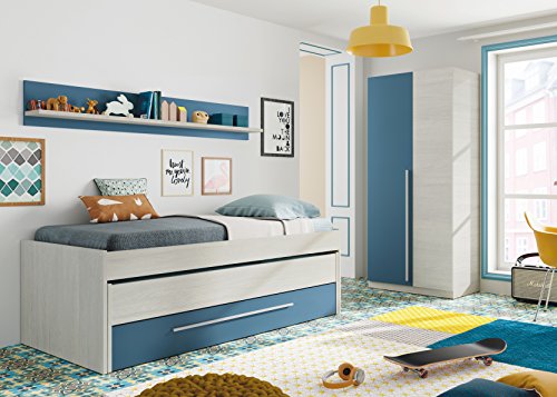 Habitdesign 0A7437Y - Armario Juvenil 2 Puertas, Color Blanco Alpes y Azul, Medidas: 200 cm (Alto) x 90 cm (Ancho) x 52 cm (Fondo)