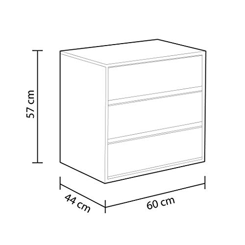 Habitdesign ARC6030 Cajonera Auxiliar 3 cajones, Blanco Mate, 60 cm (Ancho) x 57 cm (Alto) x 44 cm (Fondo)