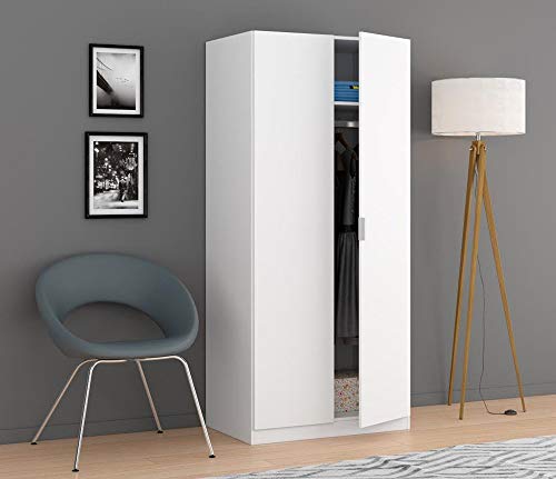 Habitdesign LCX022O - Armario Dos Puertas, Color Blanco Mate, Medidas: 81 cm (Largo) x 180 cm (Alto) x 52 cm (Fondo)