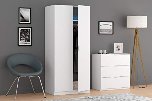 Habitdesign LCX022O - Armario Dos Puertas, Color Blanco Mate, Medidas: 81 cm (Largo) x 180 cm (Alto) x 52 cm (Fondo)