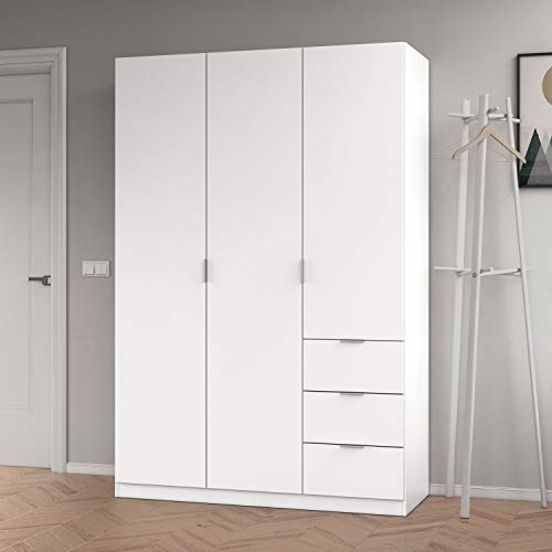 Habitdesign LCX353O - Armario ropero Tres Puertas y Tres cajones, Acabado Color Blanco, Medidas 200x135x52 cm de Fondo
