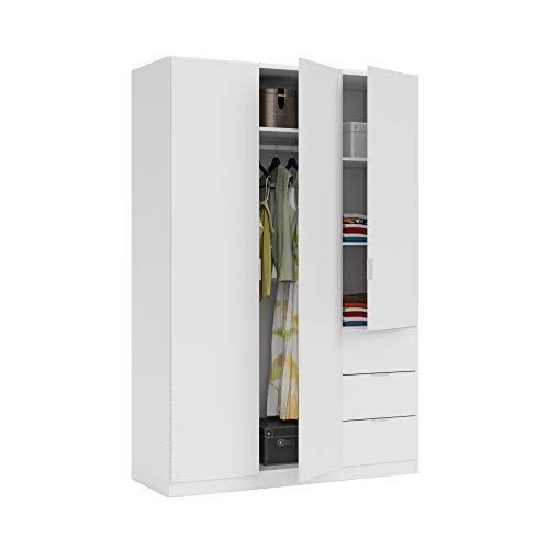 Habitdesign LCX353O - Armario ropero Tres Puertas y Tres cajones, Acabado Color Blanco, Medidas 200x135x52 cm de Fondo