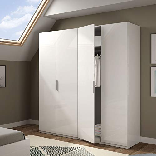 Habitdesign MAX054BO - Armario 4 puertas, color Blanco Brillo, medidas 200 x 180 x 52 cm de fondo