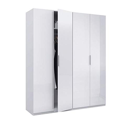 Habitdesign MAX054BO - Armario 4 puertas, color Blanco Brillo, medidas 200 x 180 x 52 cm de fondo