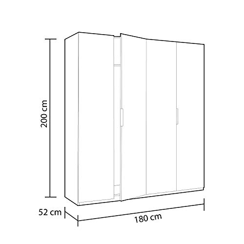 Habitdesign MAX054BO - Armario 4 puertas, color Blanco Brillo, medidas 200 x 180 x 52 cm de fondo