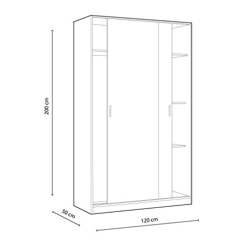 Habitdesign MAX120F - Armario 2 Puertas Correderas y Estantes, para Dormitorio o Habitacion,Acabado en Blanco Artik y Roble Canadian, Medidas: 120 cm (Largo) x 200 cm (Alto) x 50 cm (Fondo)