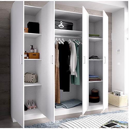 HABITMOBEL Armario ropero de Cuatro Puertas, Oficina o almacenaje Blanco, Medidas 200 cm (Largo) x 215 cm (Alto) x 52 cm (Fondo)