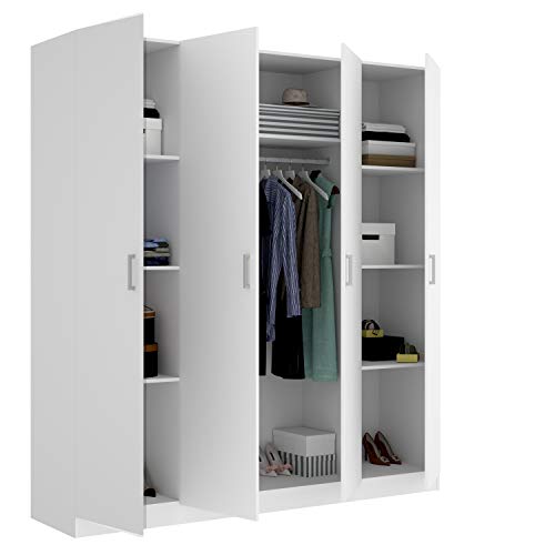 HABITMOBEL Armario ropero de Cuatro Puertas, Oficina o almacenaje Blanco, Medidas 200 cm (Largo) x 215 cm (Alto) x 52 cm (Fondo)