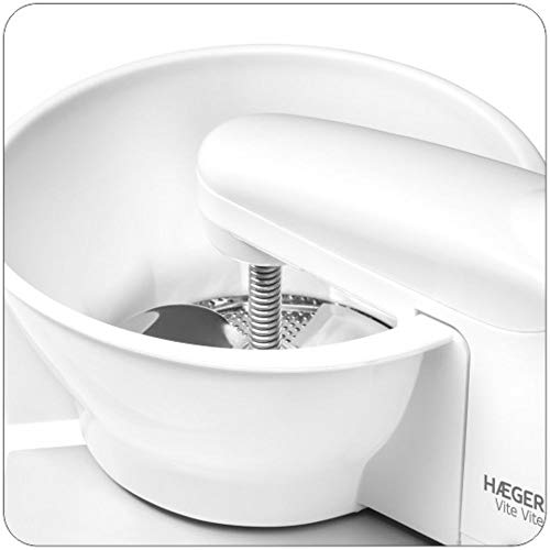 HAEGER Vite Vite - Pasapuré Eléctrico con 25W de Potencia - 3 Discos de Corte: Corte Fino, Medio y Grueso, Hoja de Acero INOX, fácilmente Desmontable