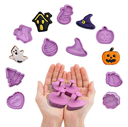 Halloween Moldes para Galletas, HOMEK Set de 16 Halloween Cortador de galletas Cortadores de repostería Moldes para Fondant Chocolate Repostería Acción de Gracias Navidad San Valentín