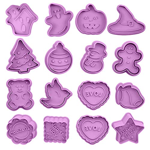 Halloween Moldes para Galletas, HOMEK Set de 16 Halloween Cortador de galletas Cortadores de repostería Moldes para Fondant Chocolate Repostería Acción de Gracias Navidad San Valentín