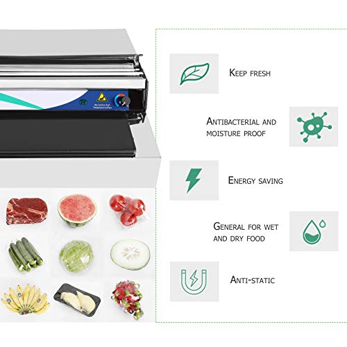 Hanchen Envasadora de Film de Alimentos Frescos Industrial Sellador de Alimentos Eléctrico Máquina de Sellado y Corte de Film Acero Inoxidable para Carne/Verduras/Frutas