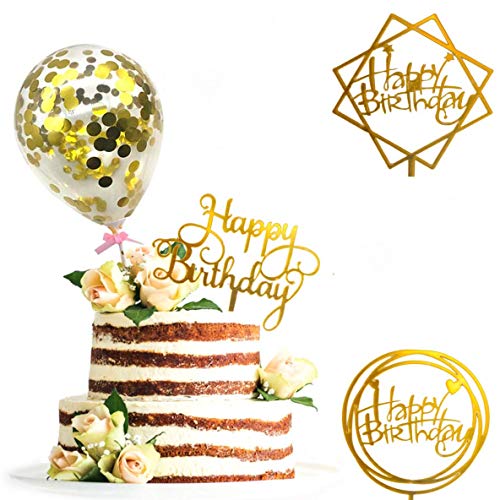 Happy Birthday Cake Topper,6 Piezas Decoración para Tarta,Happy Birthday Topper Decoración para Varios Pastel de Cumpleaños Boda(Oro)