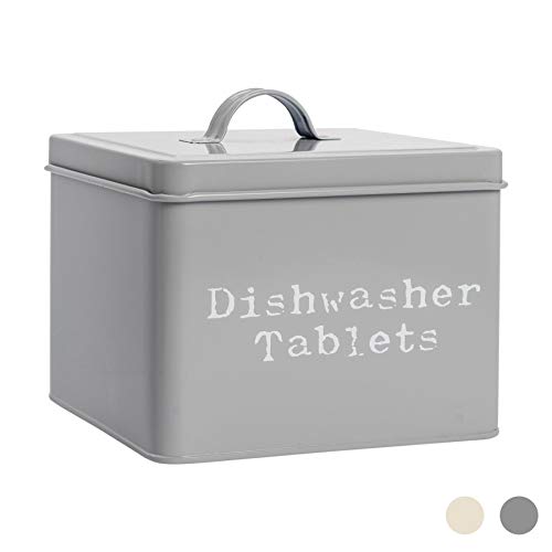 Harbour Housewares Lavavajillas Industrial Tablet Lata del almacenaje - Acero Estilo Vintage Cocina para Guardar Caddy con Tapa - Gris