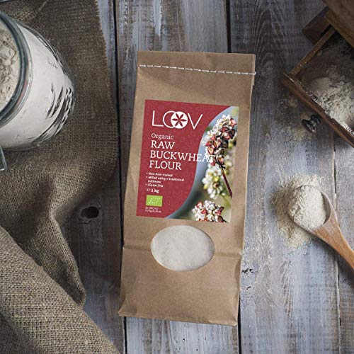 Harina orgánica de Trigo Sarraceno Crudo Sin Gluten, 1 kg, Sin Tratamiento Térmico, Todos Los Nutrientes Conservados, Delicioso Sabor a Avellana, Cultivado Orgánicamente en Climas Nórdicos