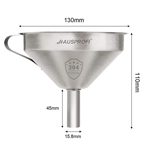 HAUSPROFI Embudo de Acero Inoxidable de 5 Pulgadas y 200 filtros de Malla Jam para la Transferencia de Ingredientes líquidos.