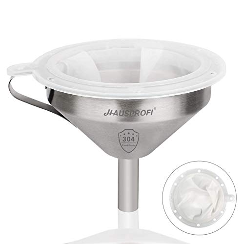 HAUSPROFI Embudo de Acero Inoxidable de 5 Pulgadas y 200 filtros de Malla Jam para la Transferencia de Ingredientes líquidos.