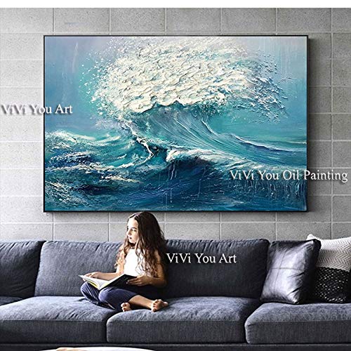 HCHD Arte Tamaño Grande Pintado A Mano La Pintura De Pared Olas del Mar del Océano En Stock Pared Pintura Al Óleo For La Sala De Estar Y Dormitorio Pared Pintura al óleo