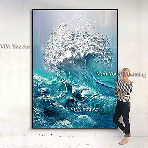 HCHD Arte Tamaño Grande Pintado A Mano La Pintura De Pared Olas del Mar del Océano En Stock Pared Pintura Al Óleo For La Sala De Estar Y Dormitorio Pared Pintura al óleo