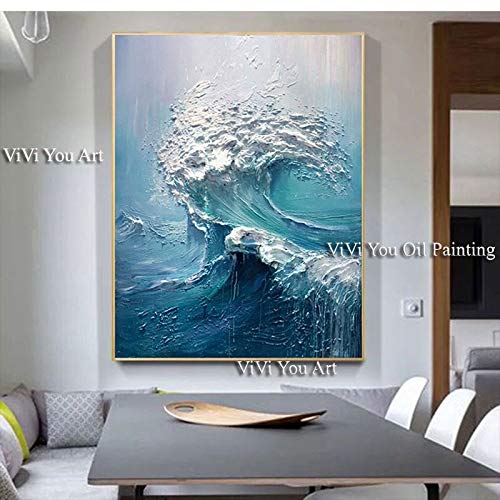 HCHD Arte Tamaño Grande Pintado A Mano La Pintura De Pared Olas del Mar del Océano En Stock Pared Pintura Al Óleo For La Sala De Estar Y Dormitorio Pared Pintura al óleo