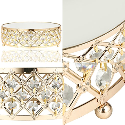 H&D Soporte para tartas de hierro dorado con cuentas de cristal, placa redonda para postre, pedestal para cupcakes, boda, fiesta, paquete de 3