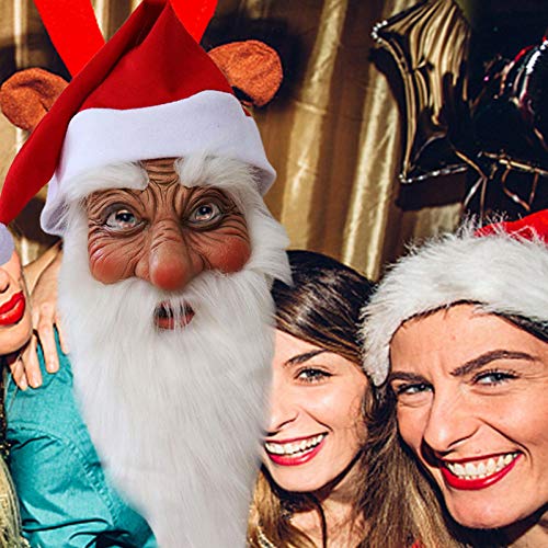 Hedear Sombrero de Papá Noel para Adulto, Cubierta de Cara Completa de Anciano, Accesorio de Sombrero de látex de Papá Noel con Barba, Sombrero Rojo Largo, para Disfraces de Disfraces de Navidad