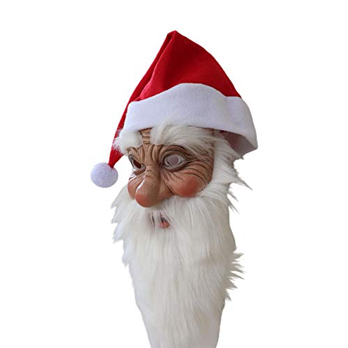 Hedear Sombrero de Papá Noel para Adulto, Cubierta de Cara Completa de Anciano, Accesorio de Sombrero de látex de Papá Noel con Barba, Sombrero Rojo Largo, para Disfraces de Disfraces de Navidad
