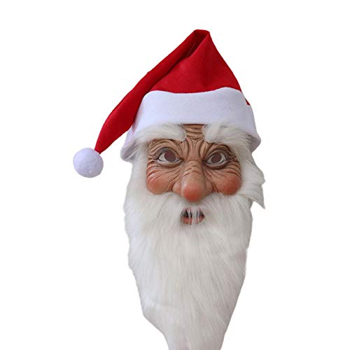 Hedear Sombrero de Papá Noel para Adulto, Cubierta de Cara Completa de Anciano, Accesorio de Sombrero de látex de Papá Noel con Barba, Sombrero Rojo Largo, para Disfraces de Disfraces de Navidad