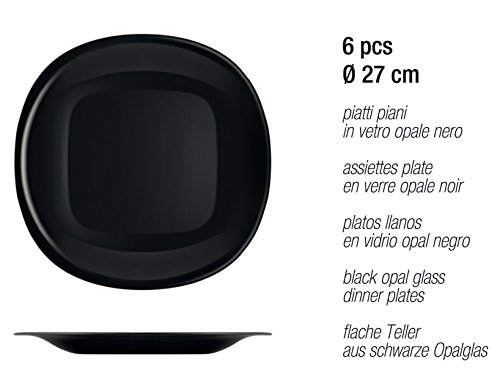 H&H Black&White - Vajilla de 18 piezas, cristal opalino, blanco/negro
