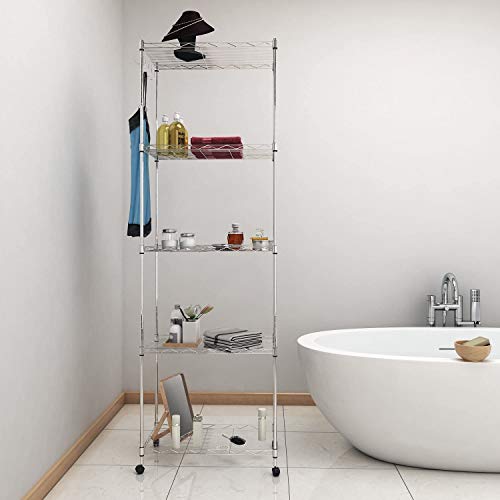 Himimi Estante de Cocina Carro de Cocina Estante de Metal Estante rodante de Acero Cromado 5 estantes con Ruedas L59 x W35 x H183cm, Plata